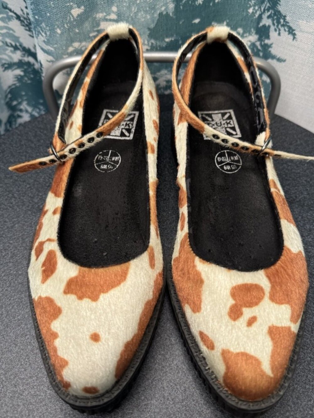 T.U.K. Footwear Brown Cow Print Pointed Ballet Creepers Women’s 9 - Vegan-Used